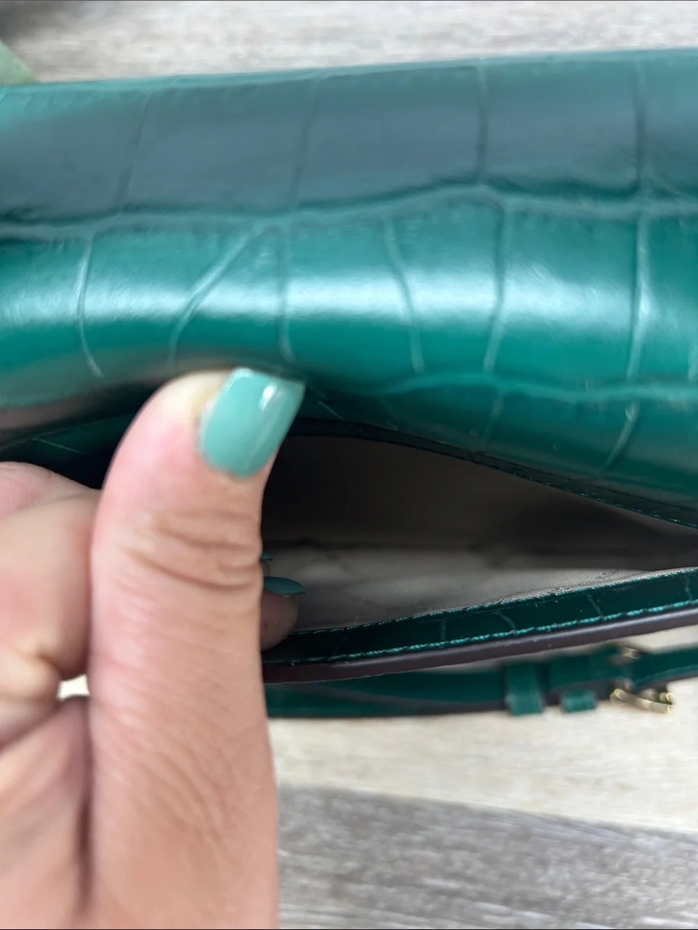 Michael Kors Emerald Green Croc-Accent Top Handle Satchel